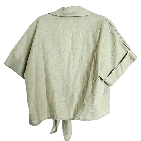Mable The Label Tie Front Cropped Short Sleeve Collared Top Large Linen Blend - Picture 5 of 8